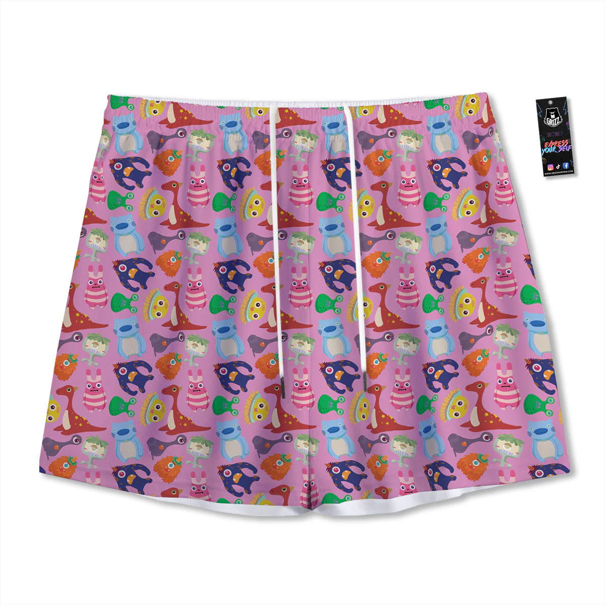 Toy Monster Cute Pink Print Pattern Mesh Shorts