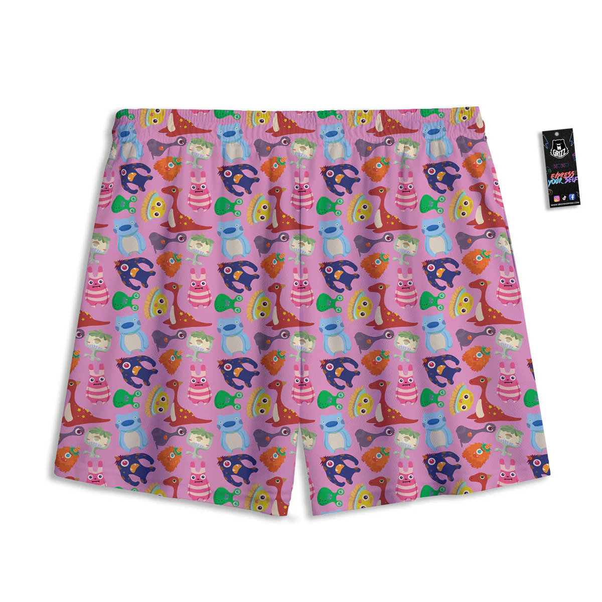 Toy Monster Cute Pink Print Pattern Mesh Shorts - Image 2