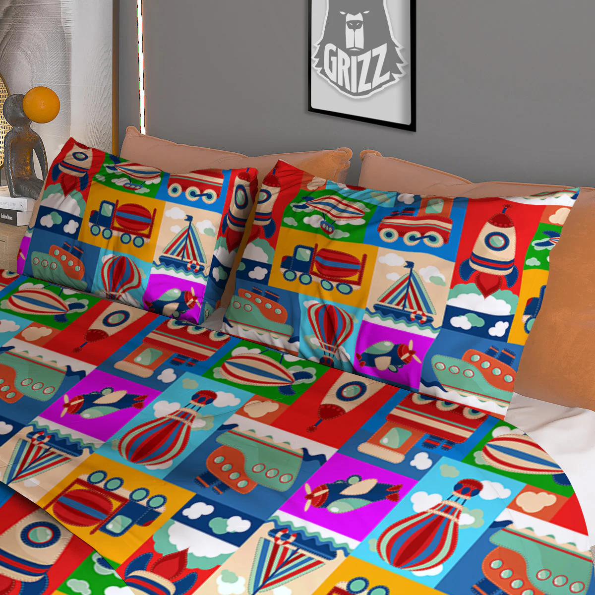 Toy Transport Cartoon Colorful Print Pattern Duvet Cover Bedding Set - Image 3