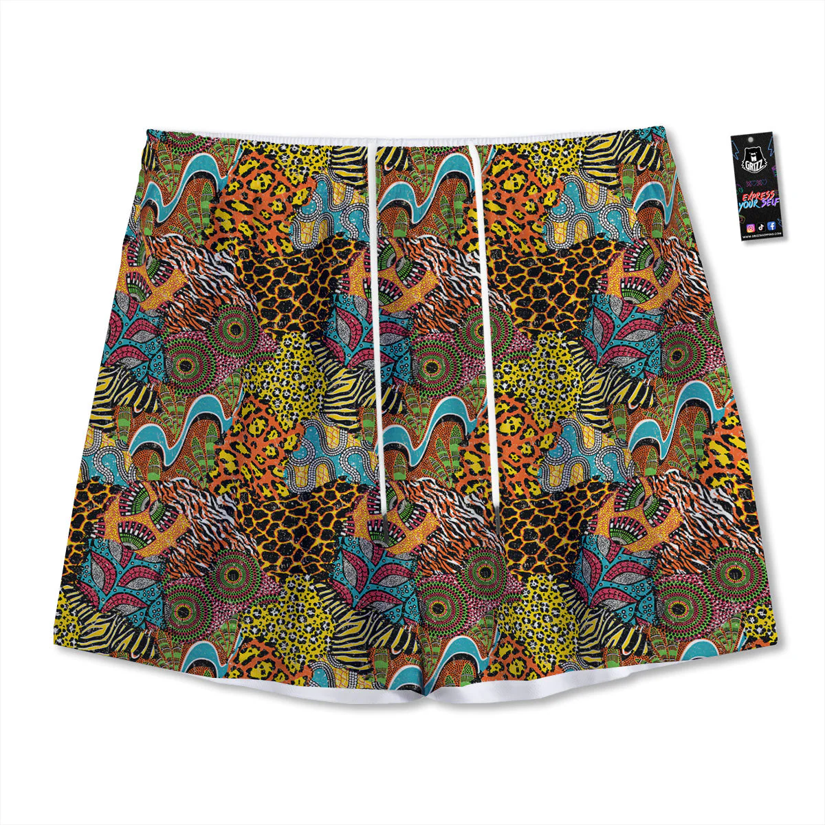 Traditional African And Wild Animal Skins Print Pattern Mesh Shorts
