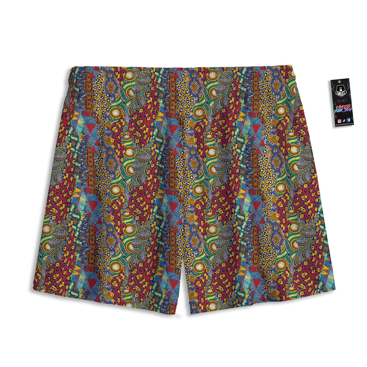 Traditional African Patchwork Animal Skins Print Pattern Mesh Shorts - Image 2