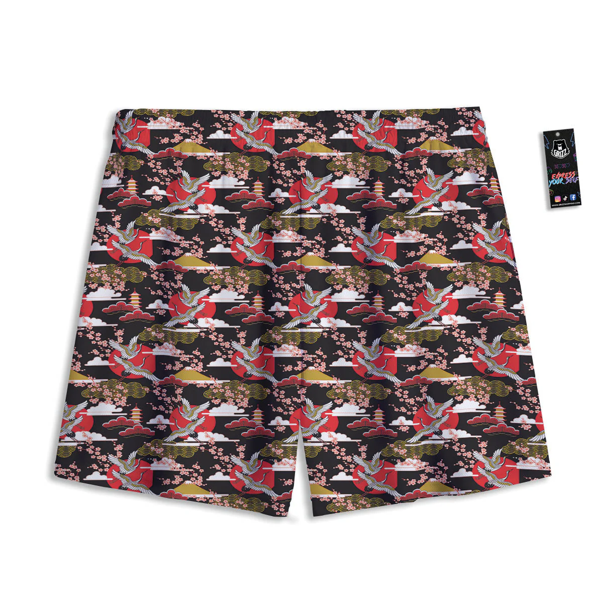 Traditional Japanese Print Pattern Mesh Shorts - Image 2