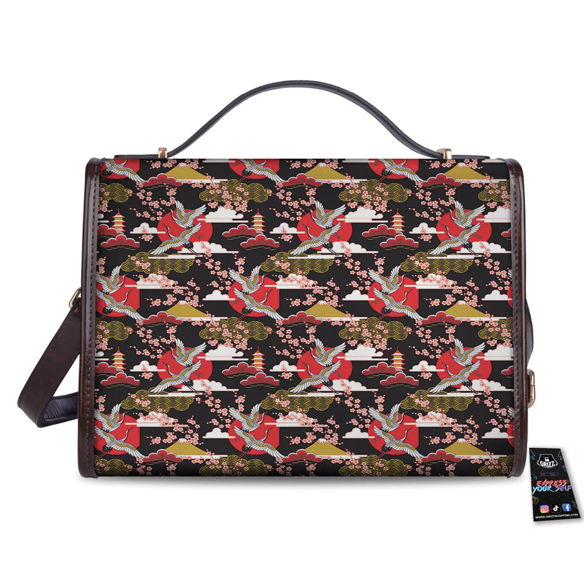 Traditional Japanese Print Pattern Women's Satchel Bag - Image 2
