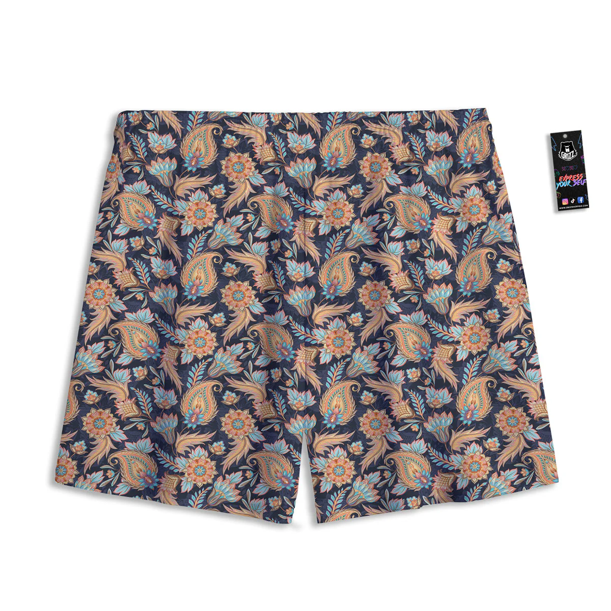 Traditional Oriental Paisley Print Pattern Mesh Shorts - Image 2
