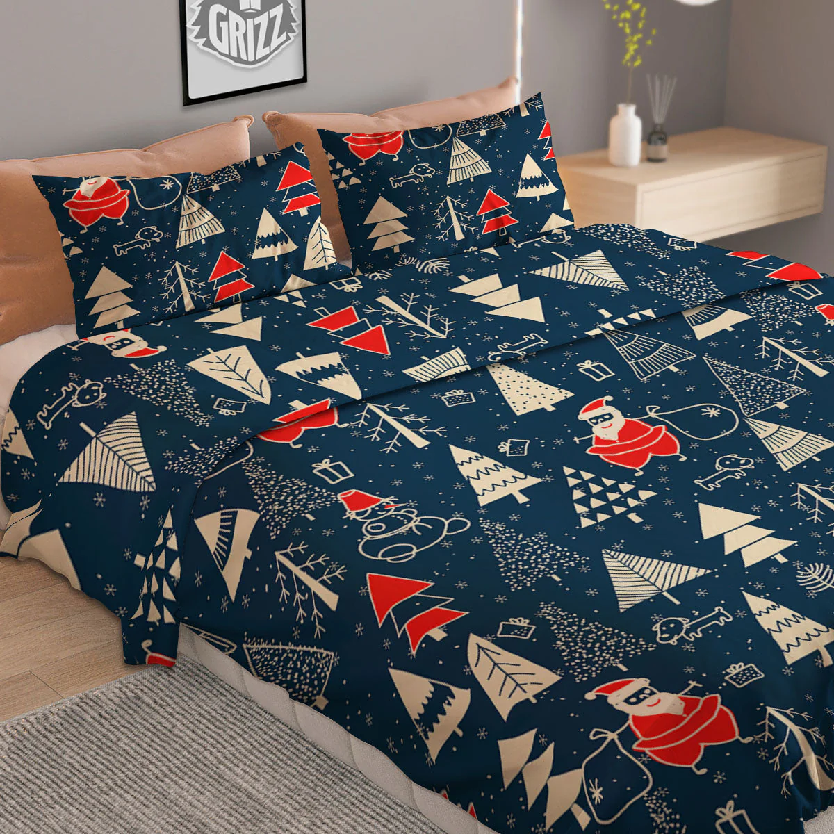 Tree Merry Christmas Print Pattern Duvet Cover Bedding Set - Image 2
