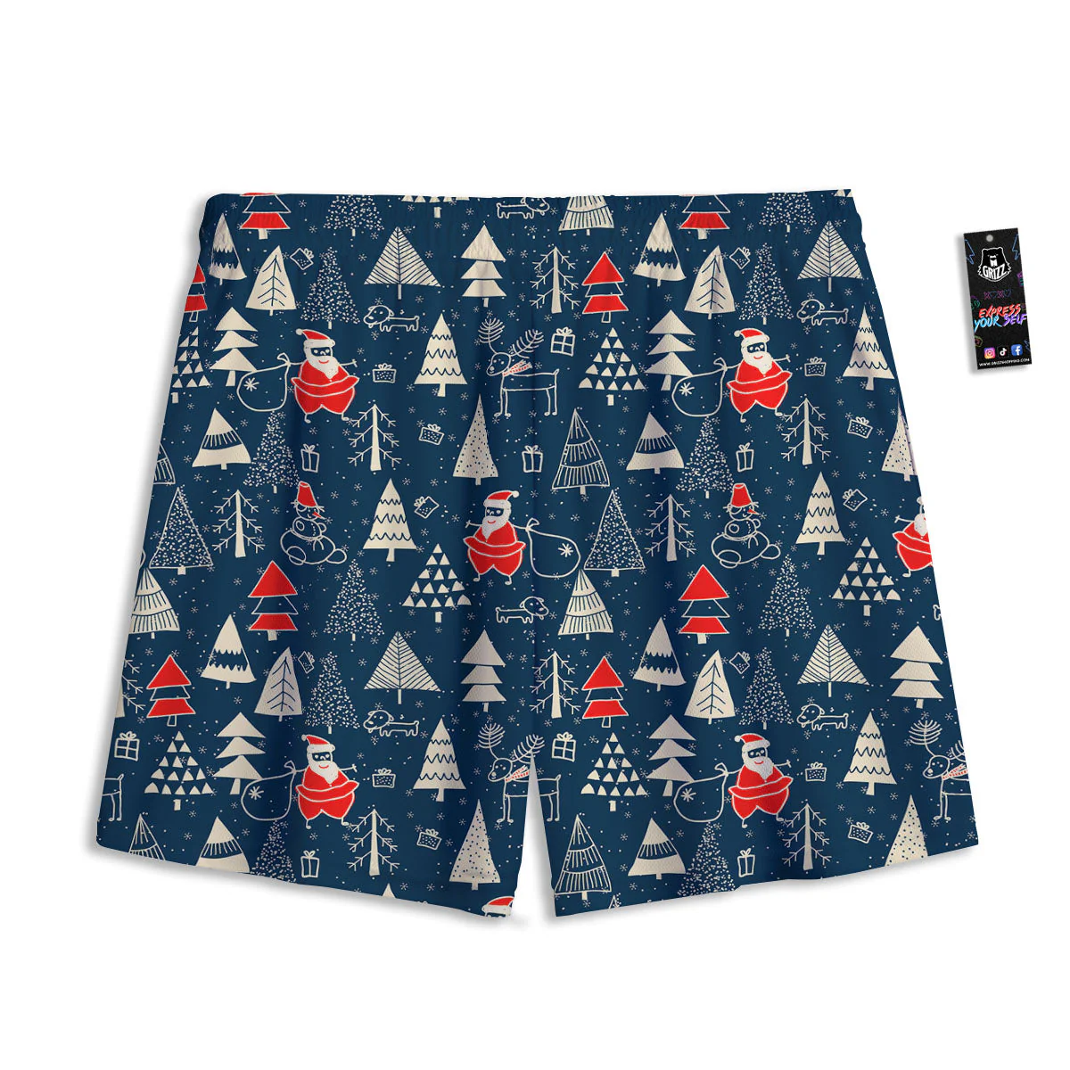 Tree Merry Christmas Print Pattern Mesh Shorts - Image 2