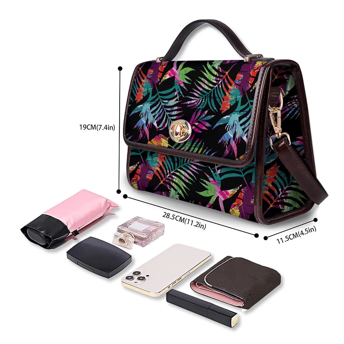 Tree Palm Trippy Print Pattern Women's Satchel Bag - Image 4