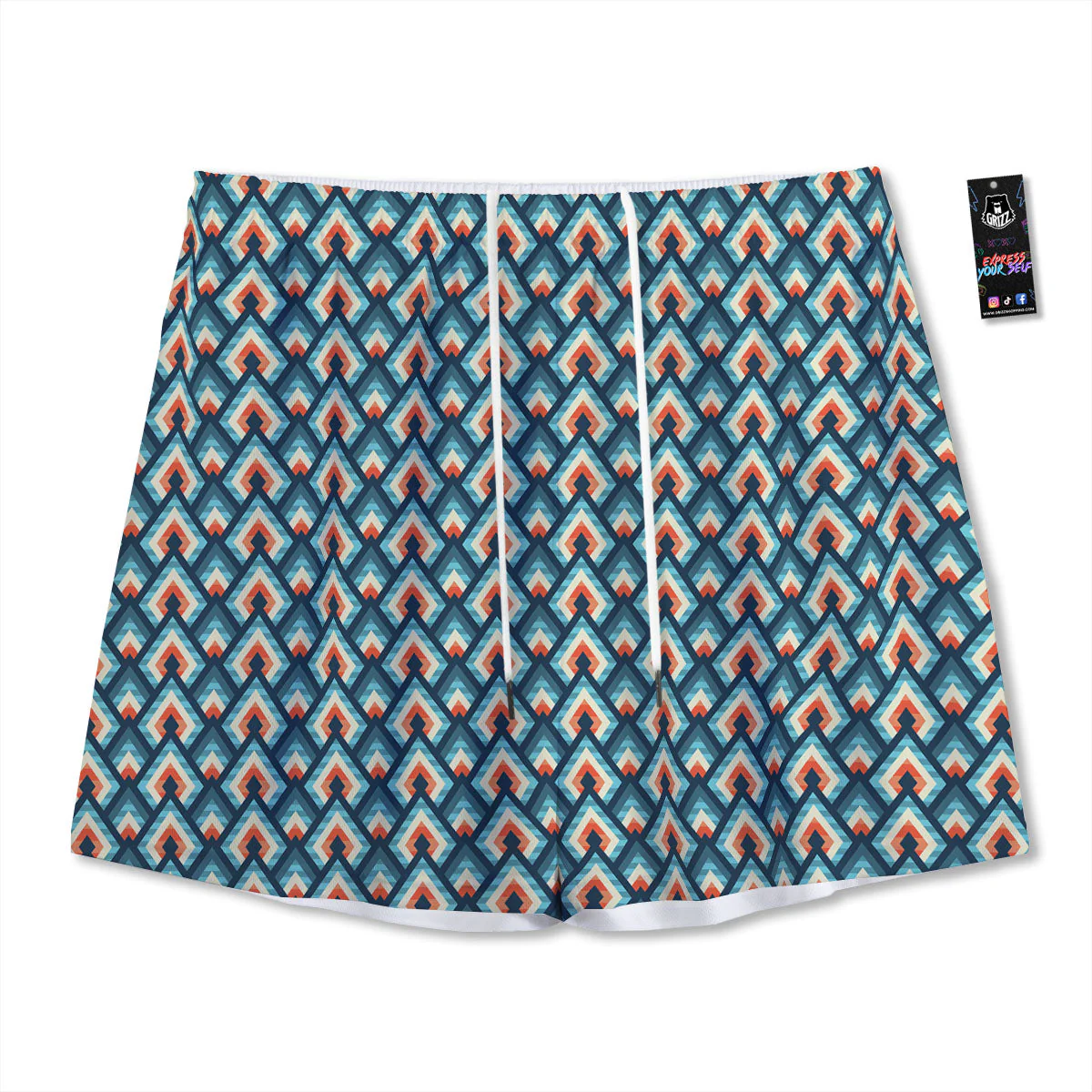 Triangle Blue Geometric Print Pattern Mesh Shorts
