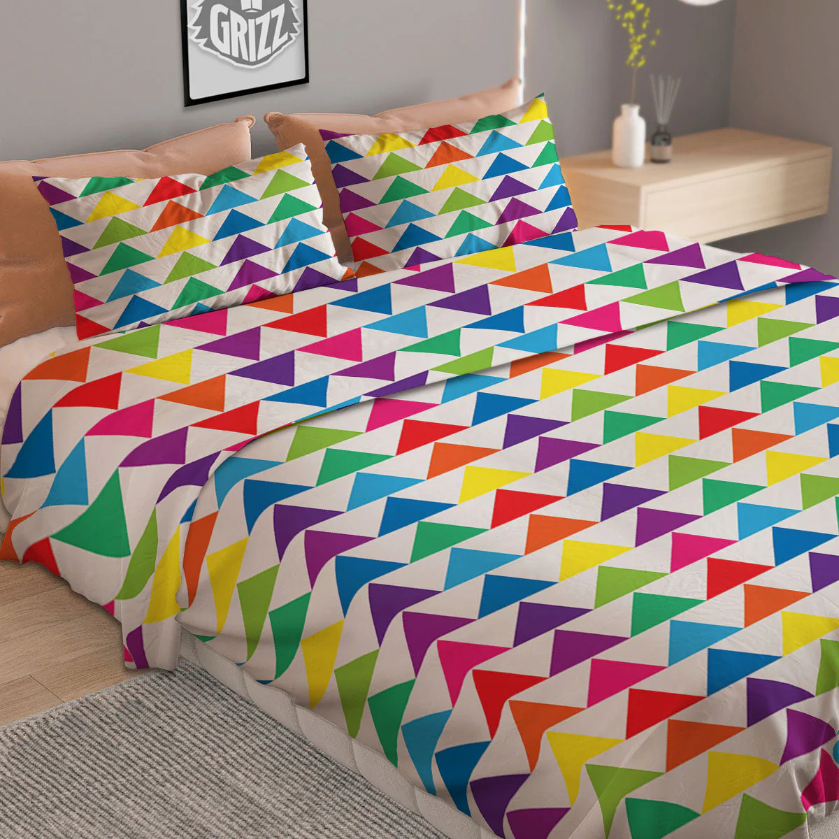 Triangles Rainbow Print Pattern Duvet Cover Bedding Set - Image 2