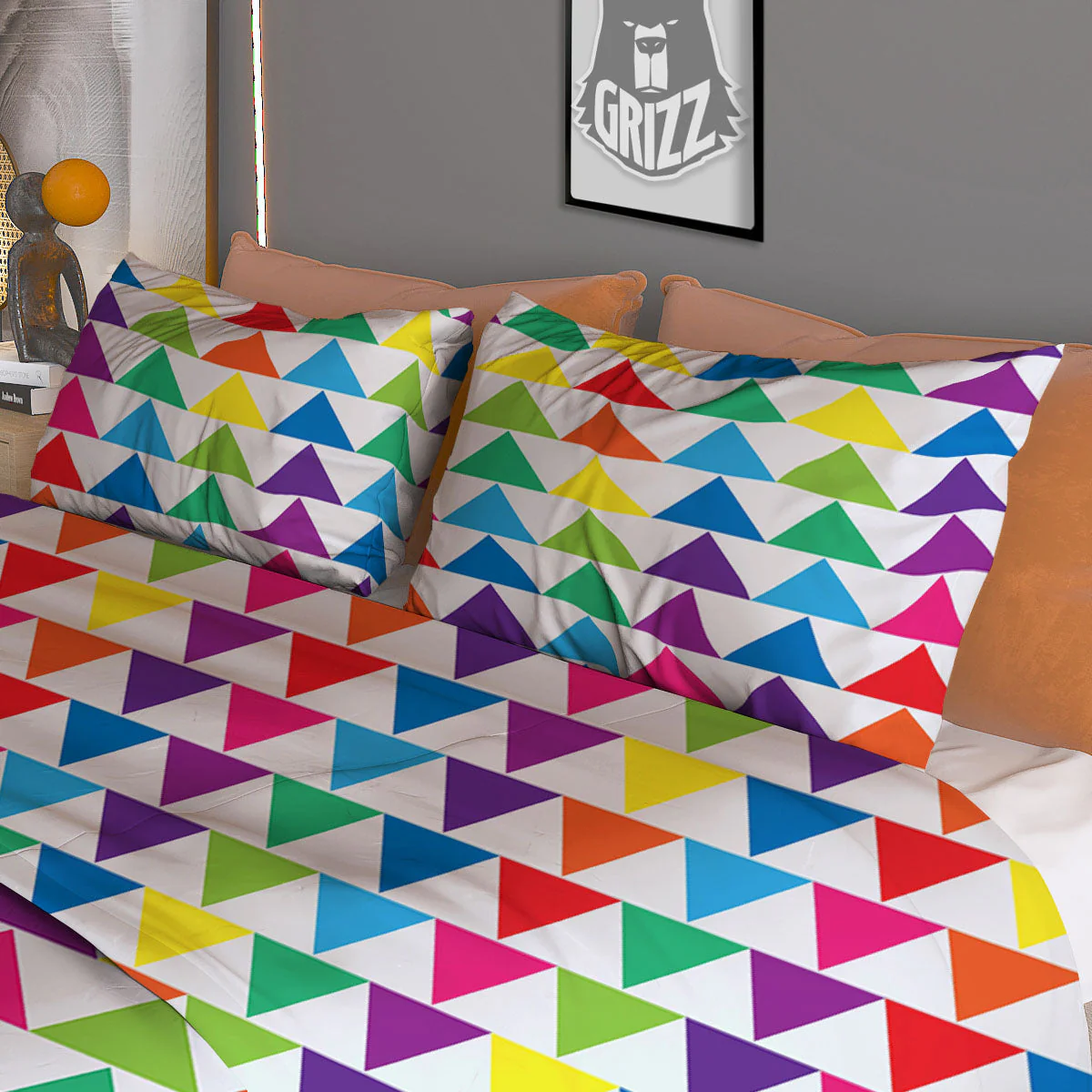 Triangles Rainbow Print Pattern Duvet Cover Bedding Set - Image 3