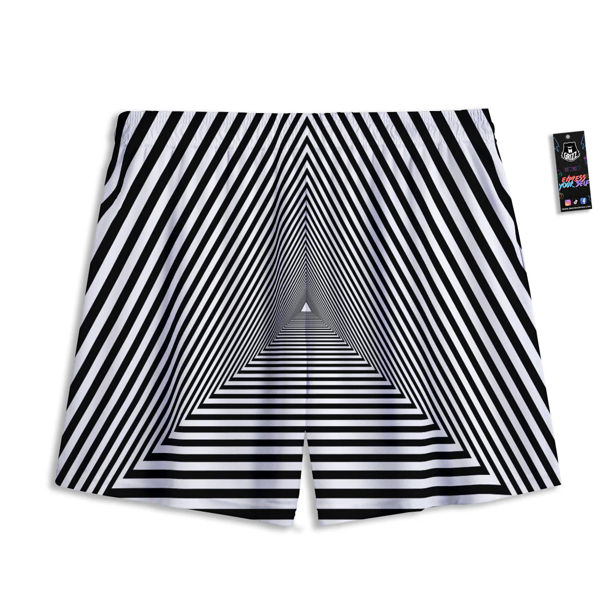 TriangularTunnel Black And White Print Mesh Shorts - Image 2
