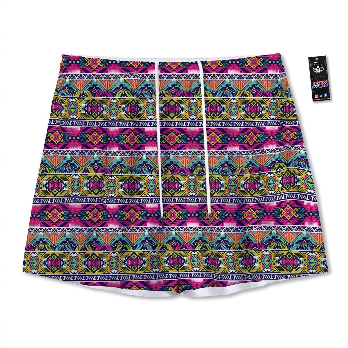 Tribal Aztec Colorful Print Pattern Mesh Shorts