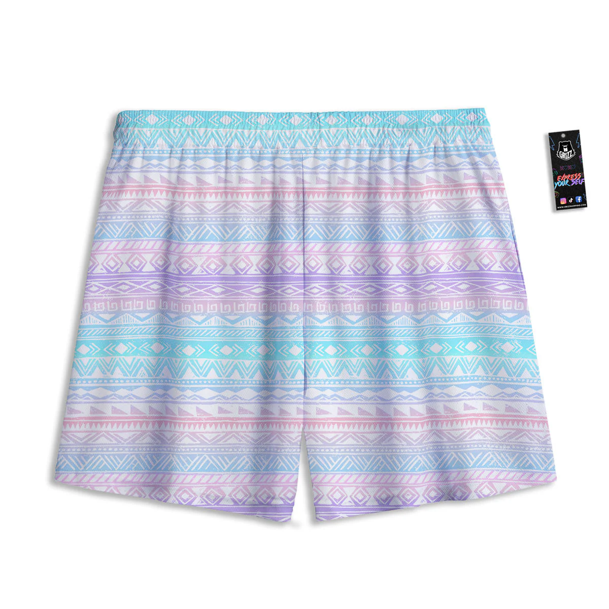 Tribal Aztec Pastel Print Pattern Mesh Shorts - Image 2