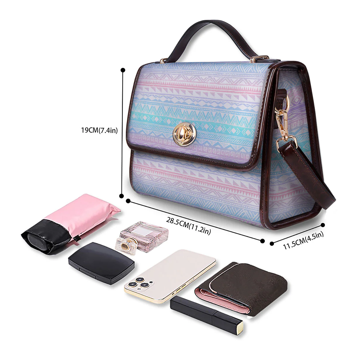 Tribal Aztec Pastel Print Pattern Women's Satchel Bag - Image 4
