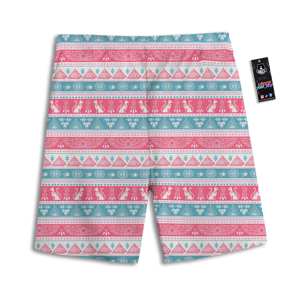 Tribal Ethnic Pink Blue Egypt Print Pattern Men's Athletic Shorts - Image 2