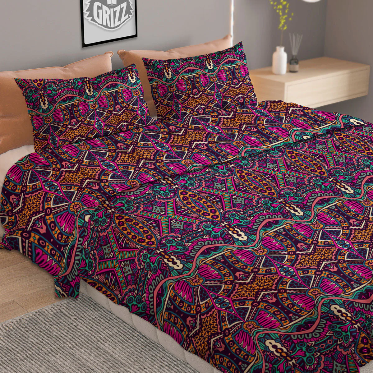 Tribal Native Purple Print Pattern Duvet Cover Bedding Set - Image 2