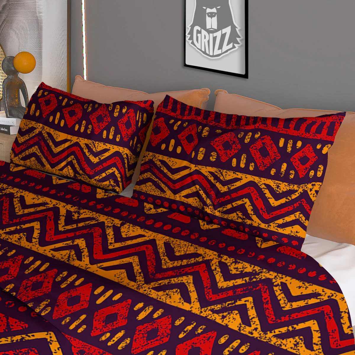 Tribal Red African Print Pattern Duvet Cover Bedding Set - Image 3