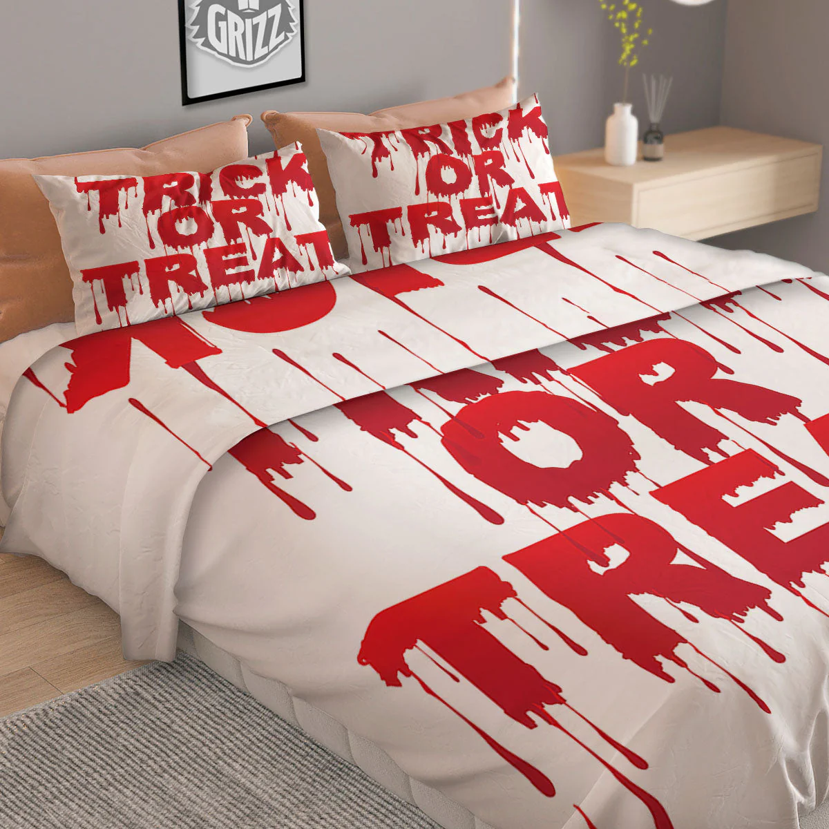 Trick Or Treat Red Blood Halloween Print Duvet Cover Bedding Set - Image 2