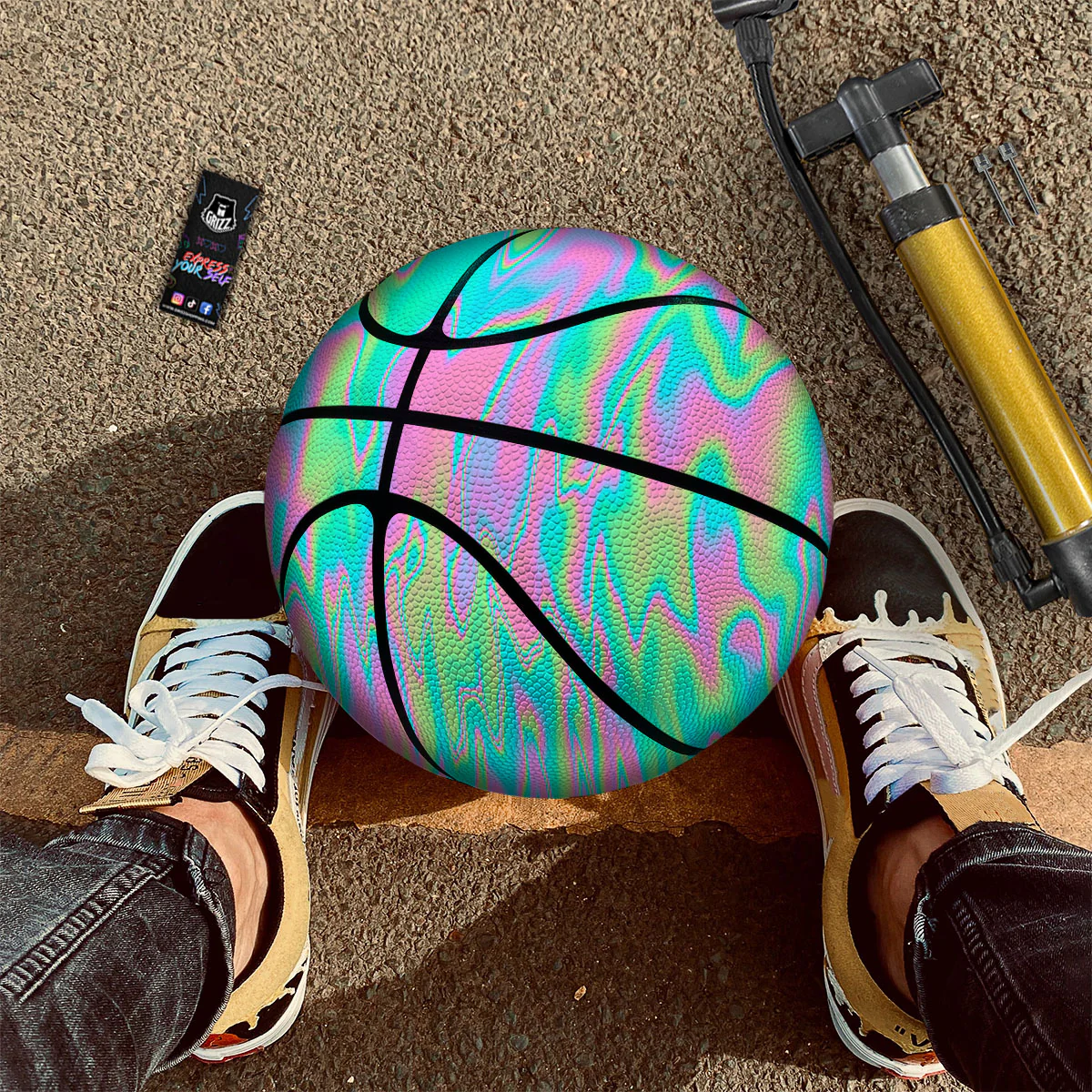 Trippy Abstract Holographic Print Basketball - Image 2