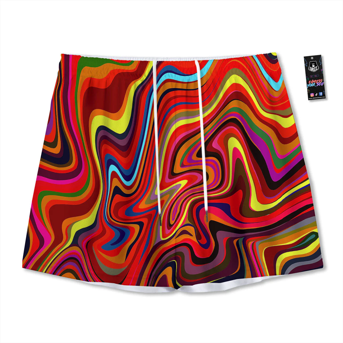 Trippy Abstract Liquid Print Mesh Shorts