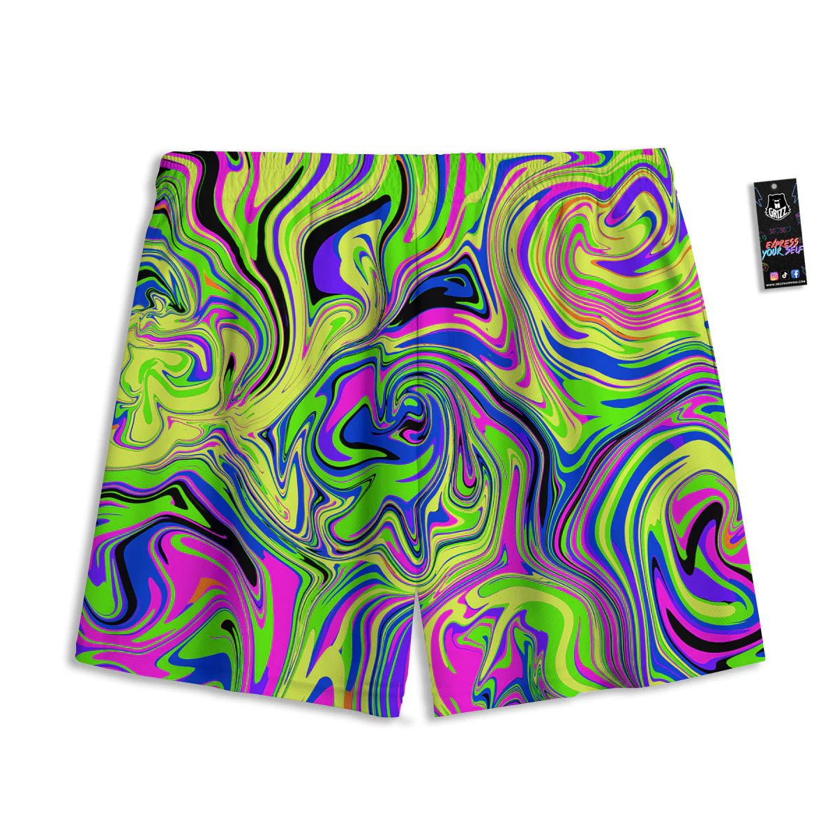 Trippy Abstract Neon Print Mesh Shorts - Image 2
