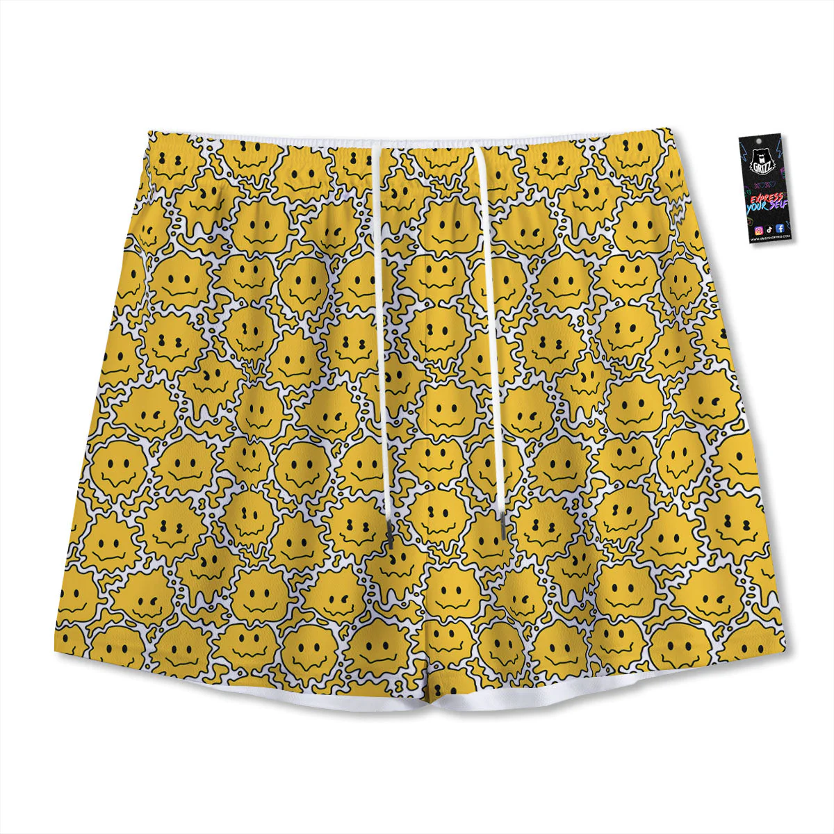Trippy Abstract Psychedelic Emoji Print Mesh Shorts