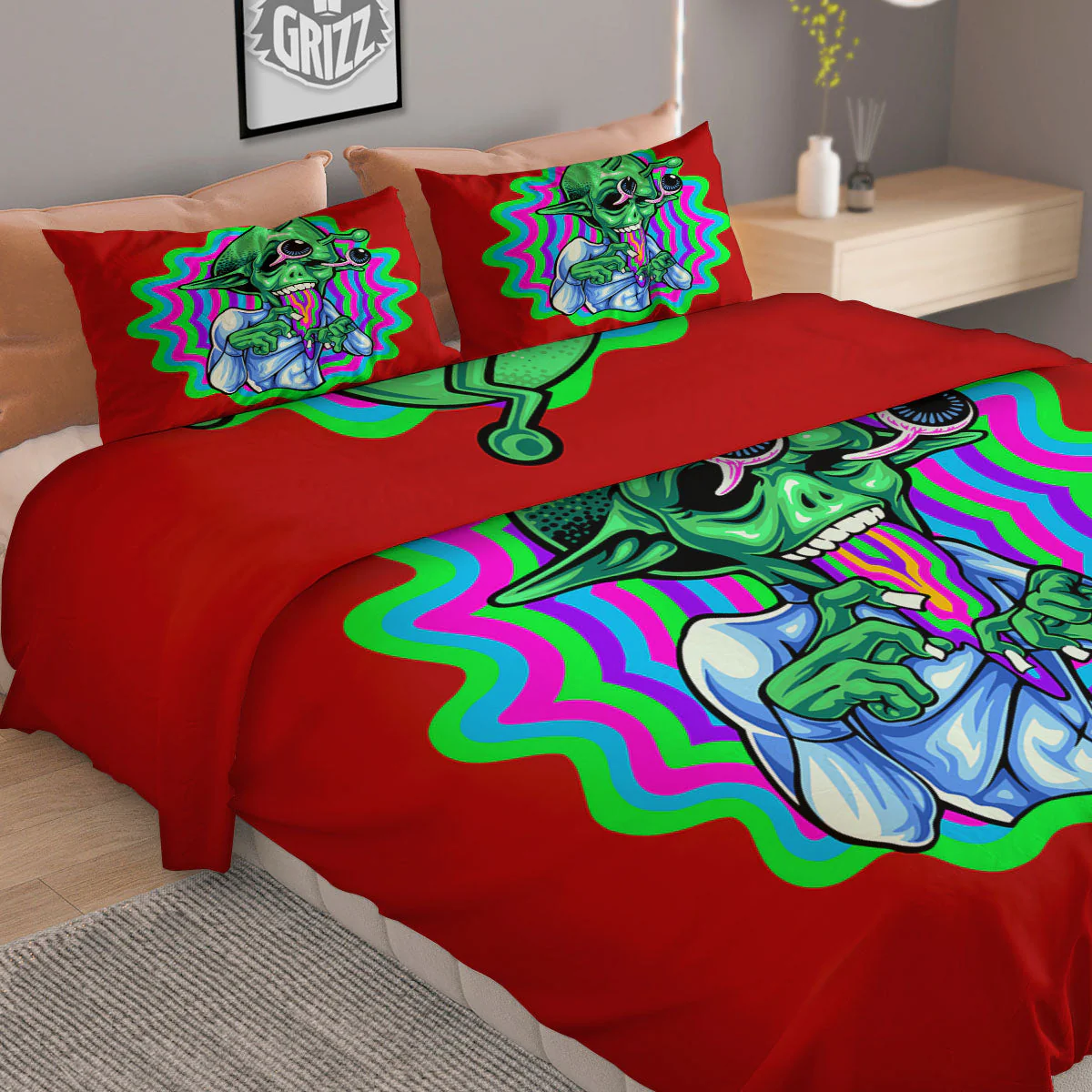 Trippy Alien Crazy Print Duvet Cover Bedding Set - Image 2