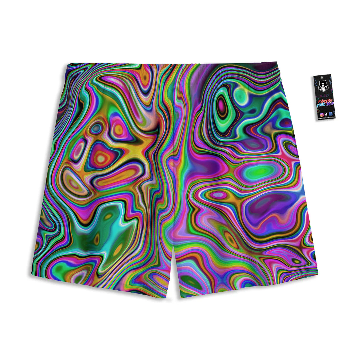 Trippy Liquid Holographic Print Mesh Shorts - Image 2