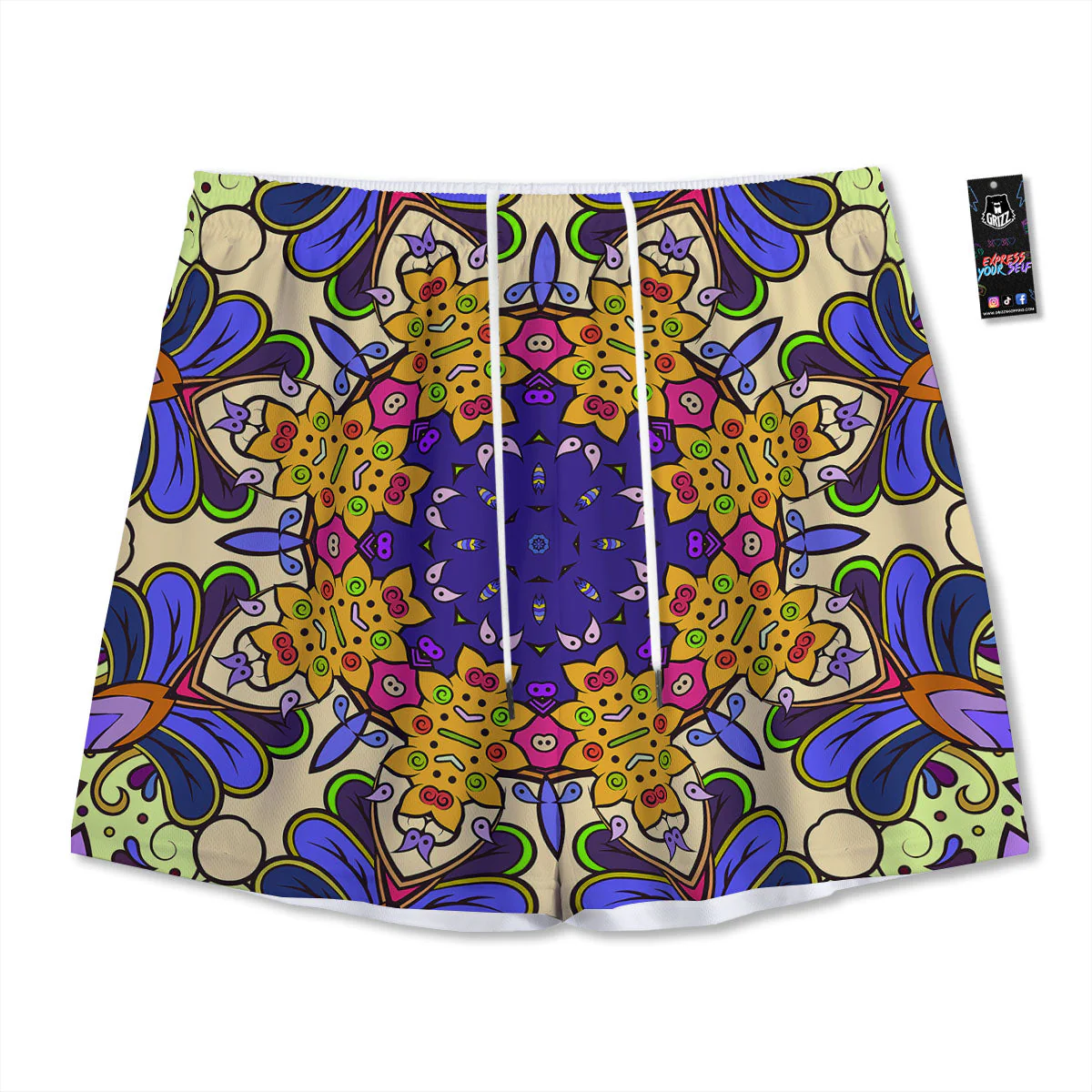 Trippy Psychedelic Ethnic Print Mesh Shorts