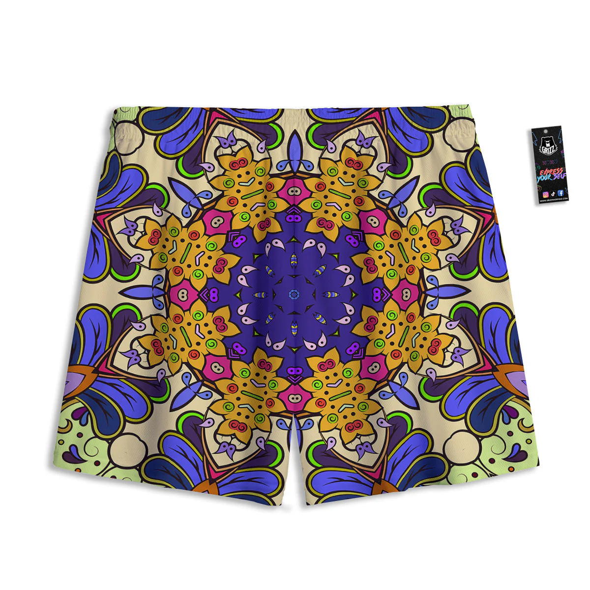Trippy Psychedelic Ethnic Print Mesh Shorts - Image 2