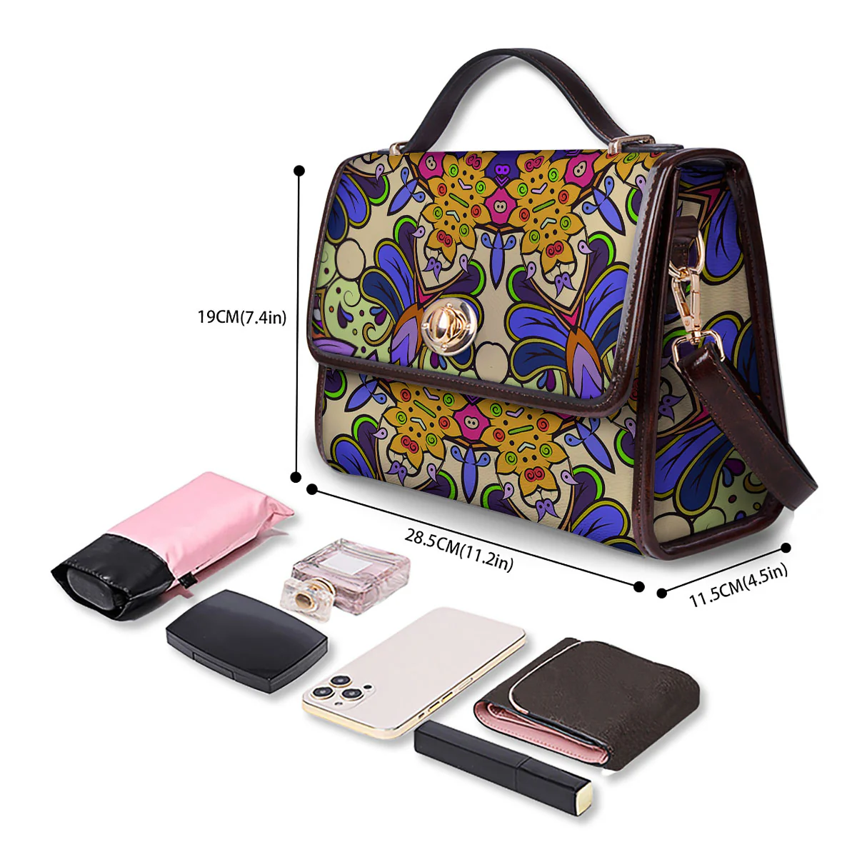 Trippy Psychedelic Ethnic Print Women's Satchel Bag - Image 4