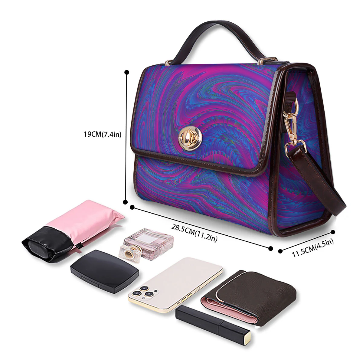 Trippy Psychedelic Purple Print Women's Satchel Bag - Image 4