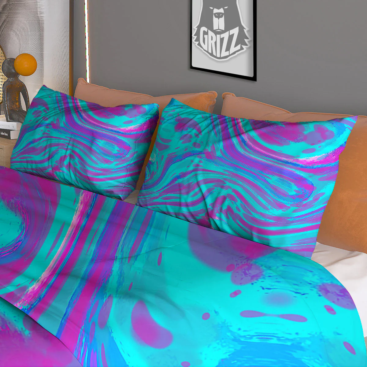 Trippy Turquoise Holographic Print Duvet Cover Bedding Set - Image 3