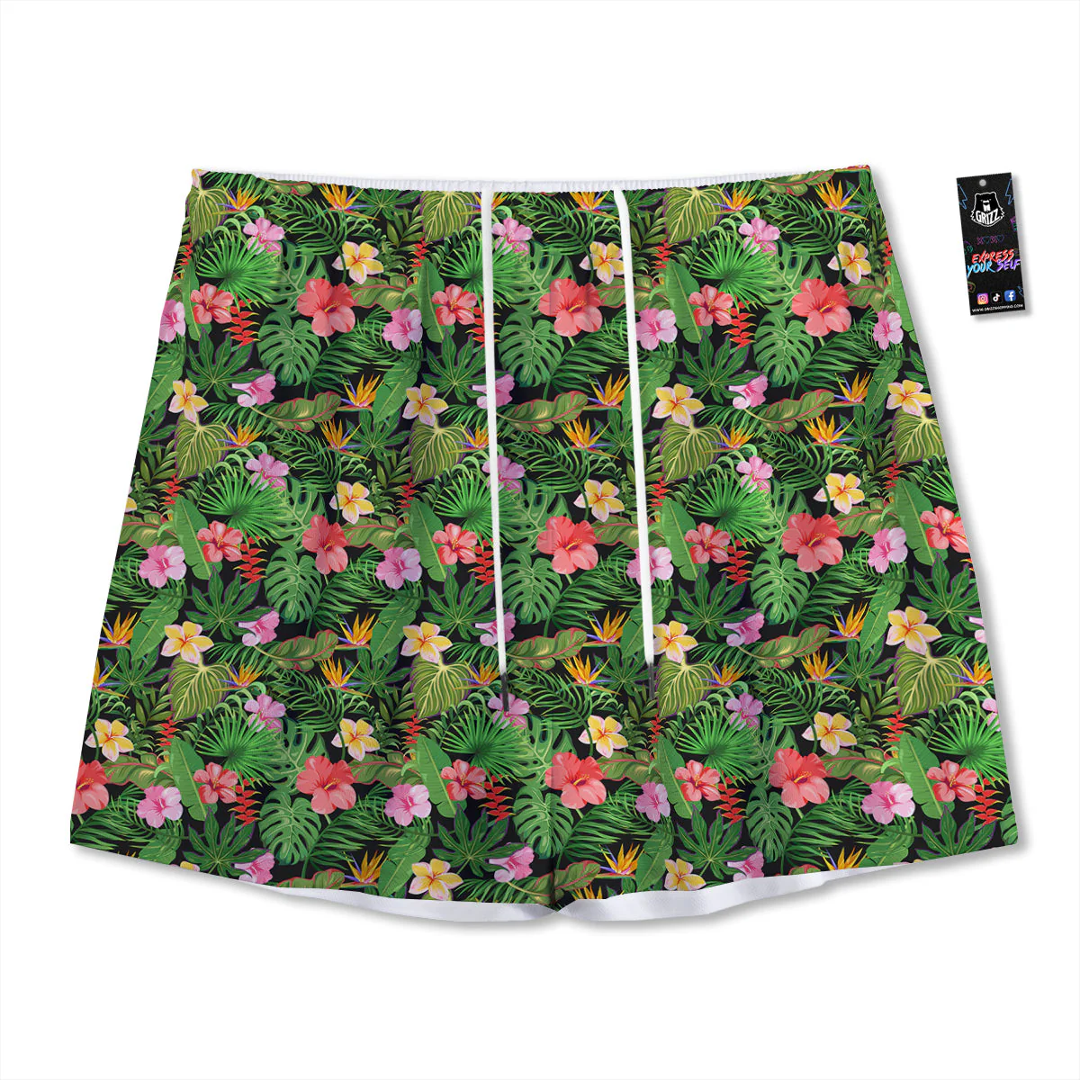 Tropical Aloha Hibiscus Print Pattern Mesh Shorts