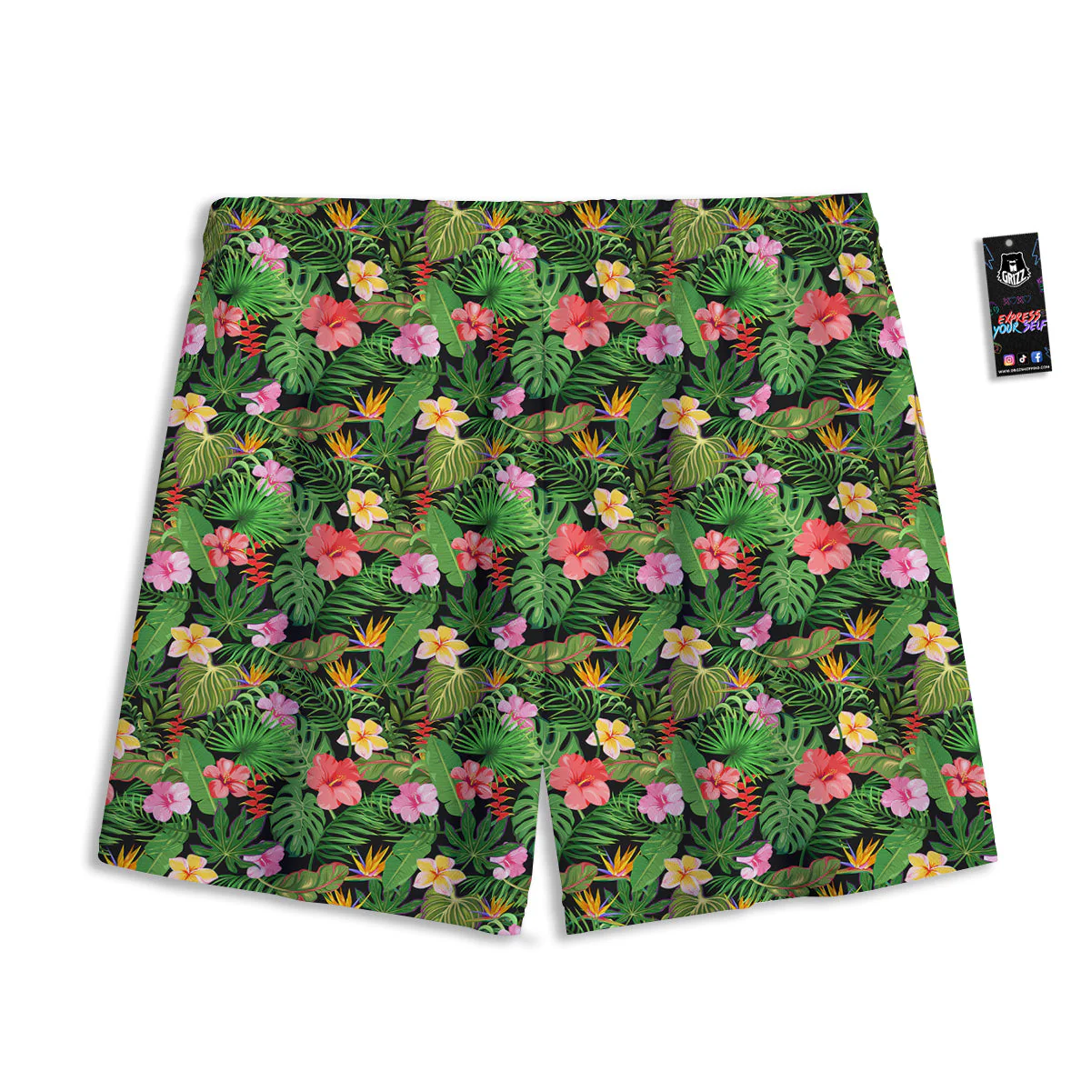 Tropical Aloha Hibiscus Print Pattern Mesh Shorts - Image 2