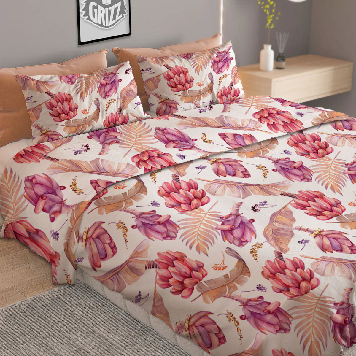 Tropical Banana Pink Print Pattern Duvet Cover Bedding Set - Image 2