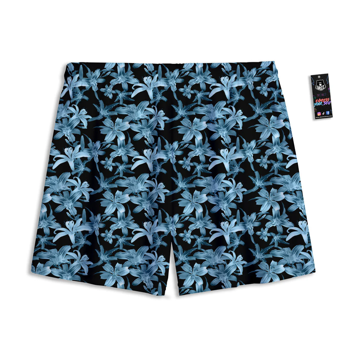 Tropical Blossom Blue Print Pattern Mesh Shorts - Image 2