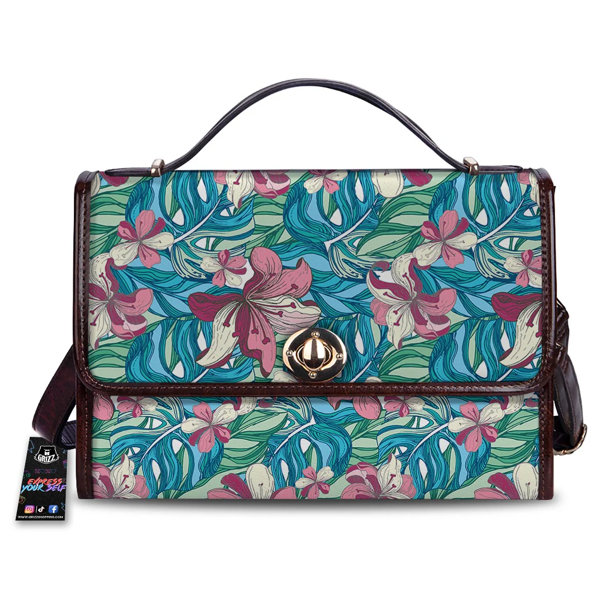 Tropical Blossom Teal Pink Print Pattern Women's Satchel Bag