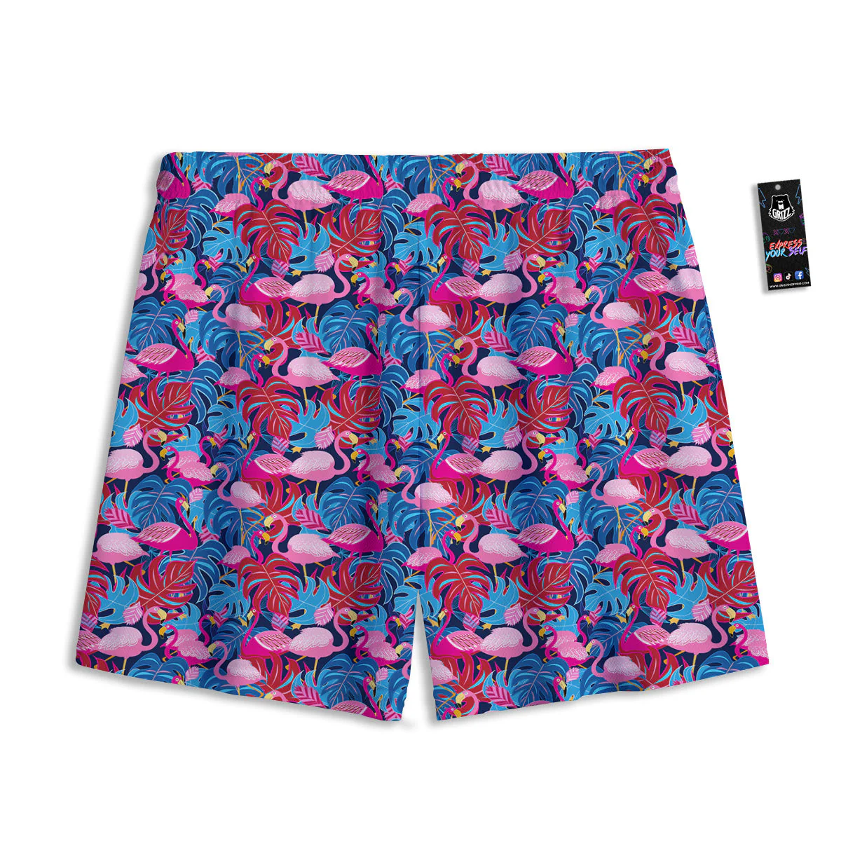 Tropical Blue And Pink Flamingo Print Mesh Shorts - Image 2