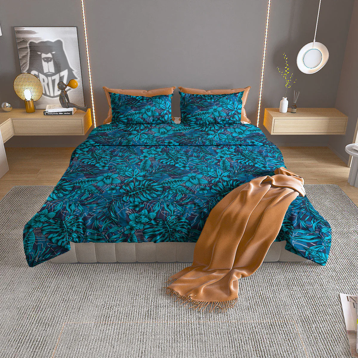 Tropical Blue Hawaiian Print Pattern Duvet Cover Bedding Set