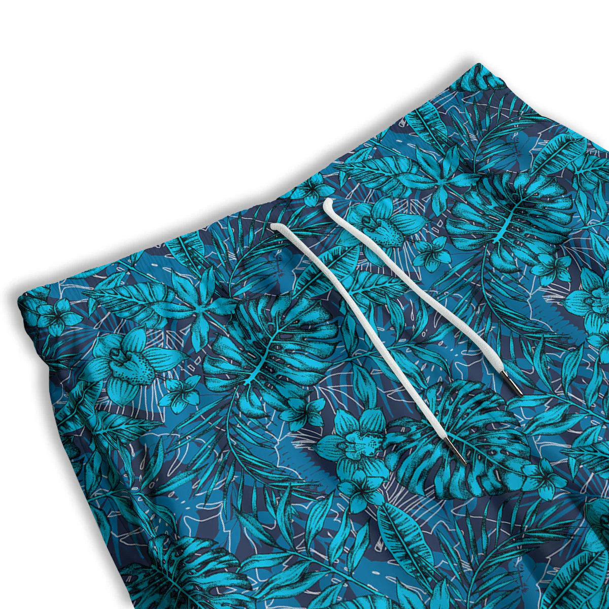 Tropical Blue Hawaiian Print Pattern Men's Athletic Shorts - Image 3