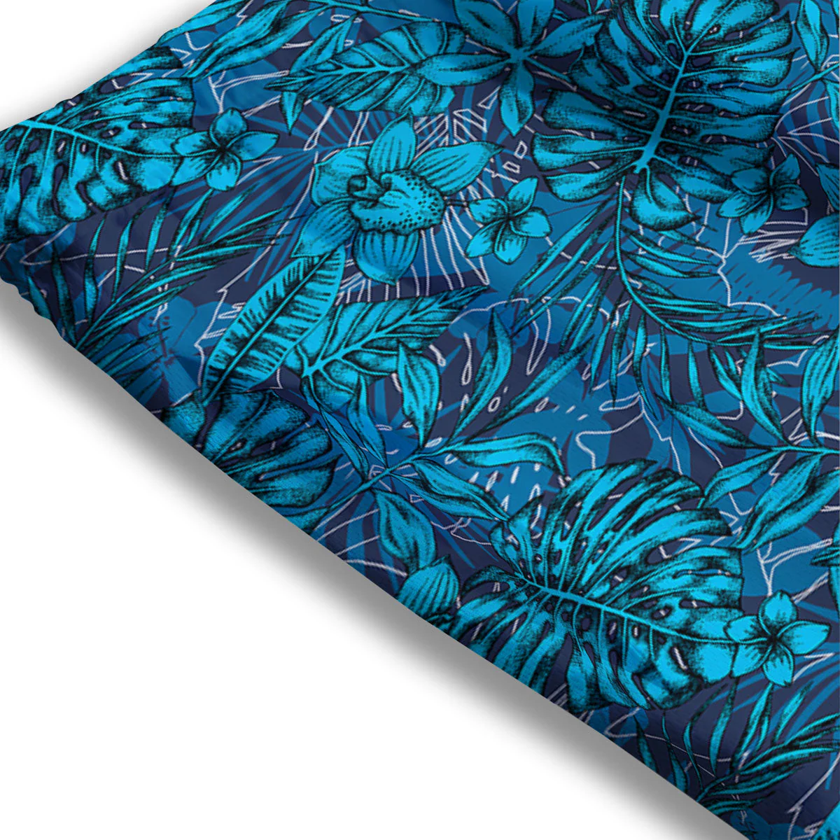 Tropical Blue Hawaiian Print Pattern Mesh Shorts - Image 3
