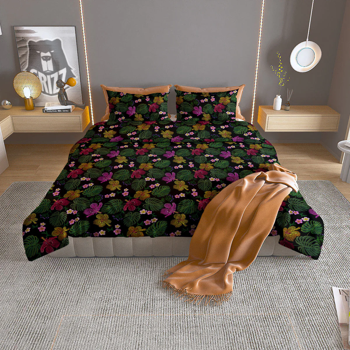 Tropical Embroidery Print Pattern Duvet Cover Bedding Set