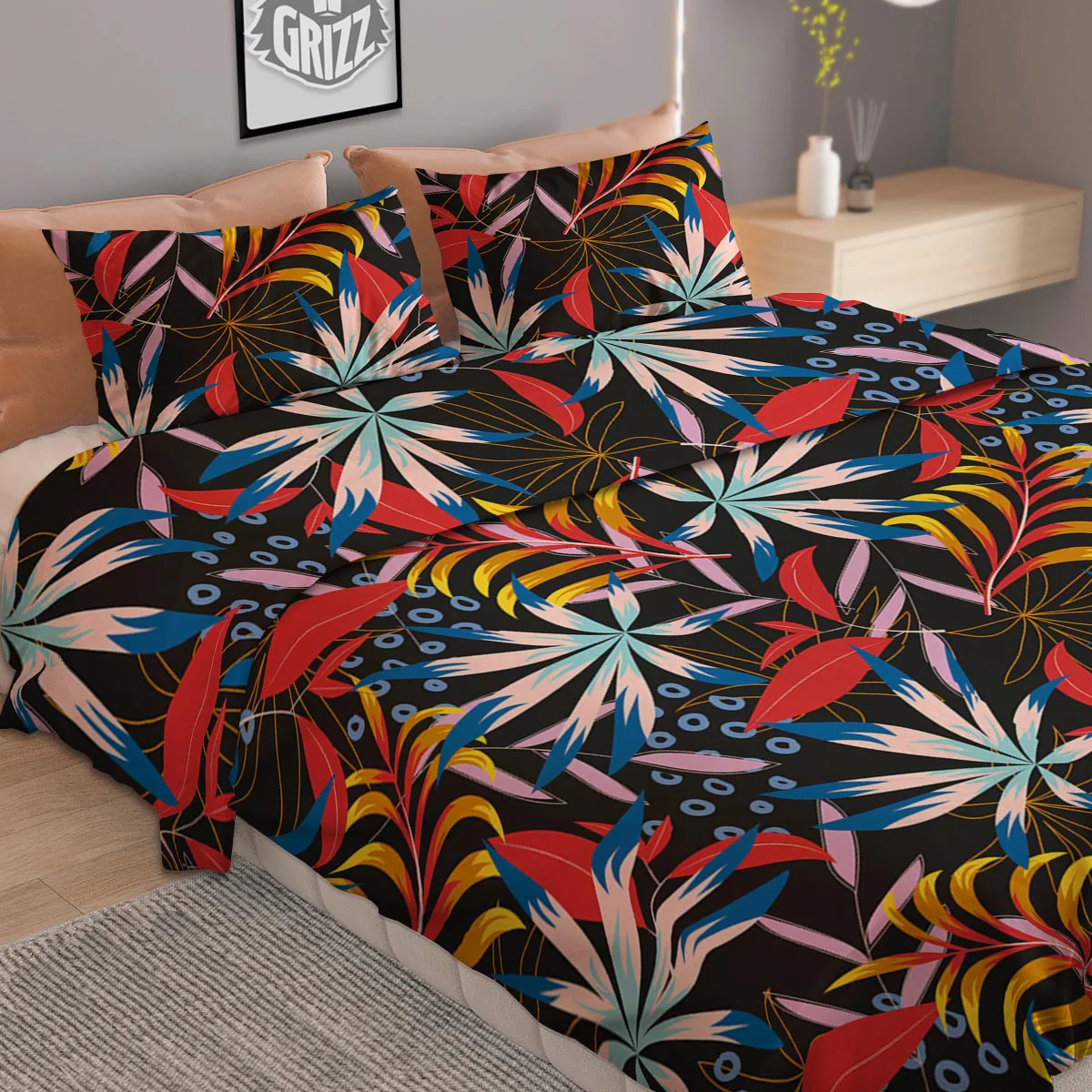 Tropical Floral Retro Hawaiian Print Pattern Duvet Cover Bedding Set - Image 2