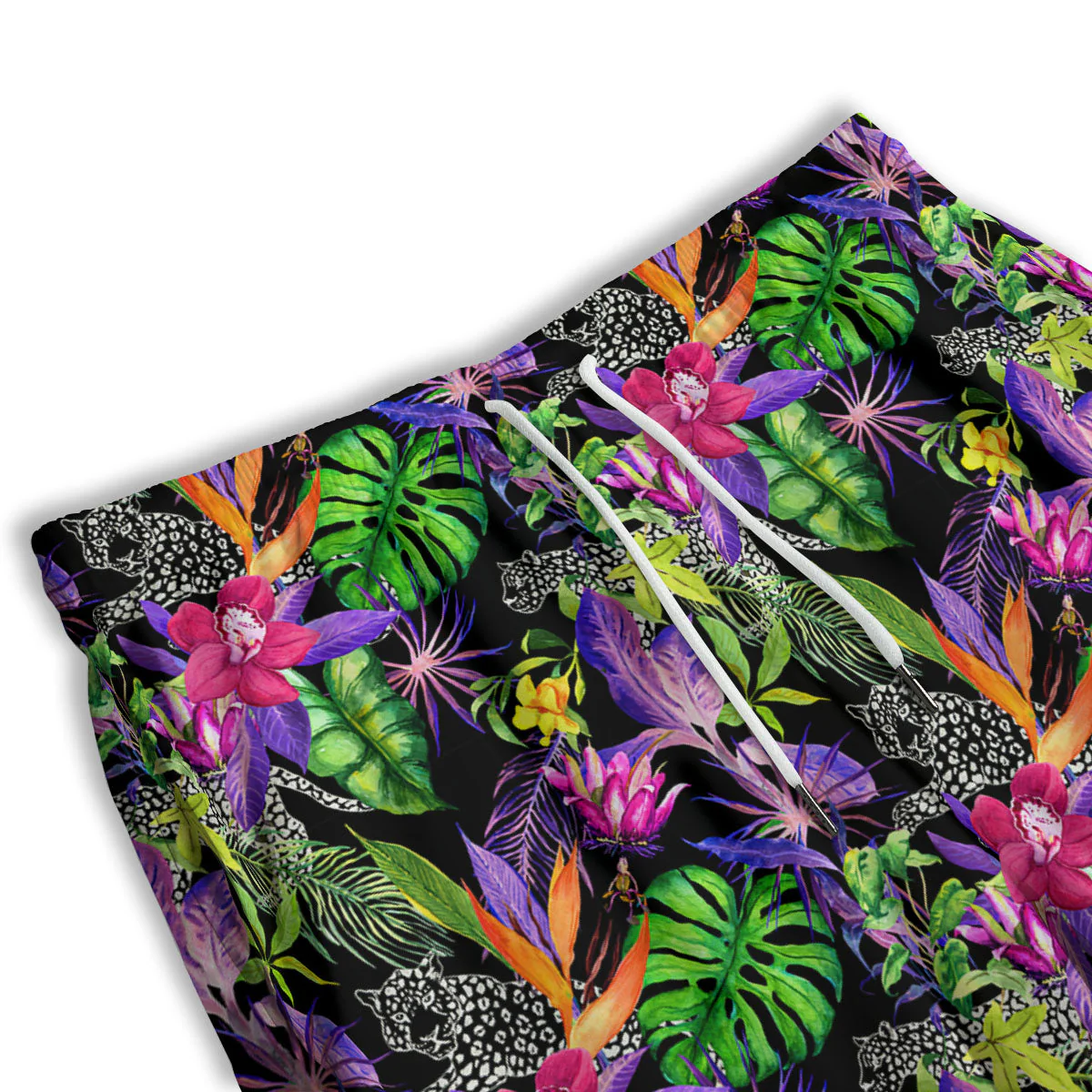 Tropical Flower Leaf Light Print Pattern Men's Athletic Shorts - Image 3