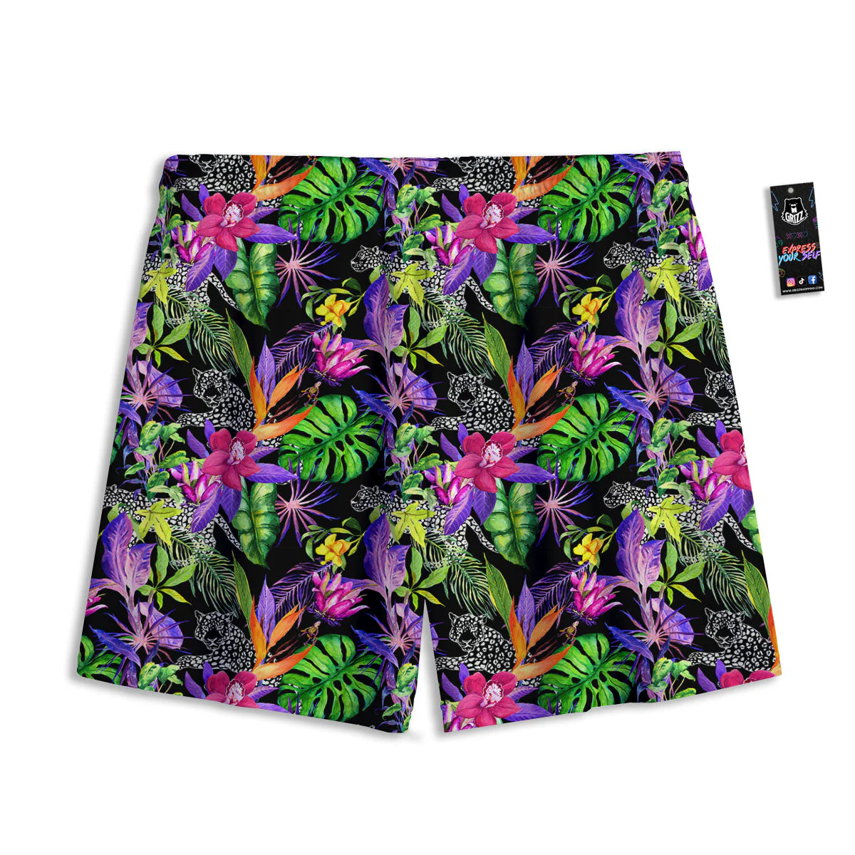 Tropical Flower Leaf Light Print Pattern Mesh Shorts - Image 2
