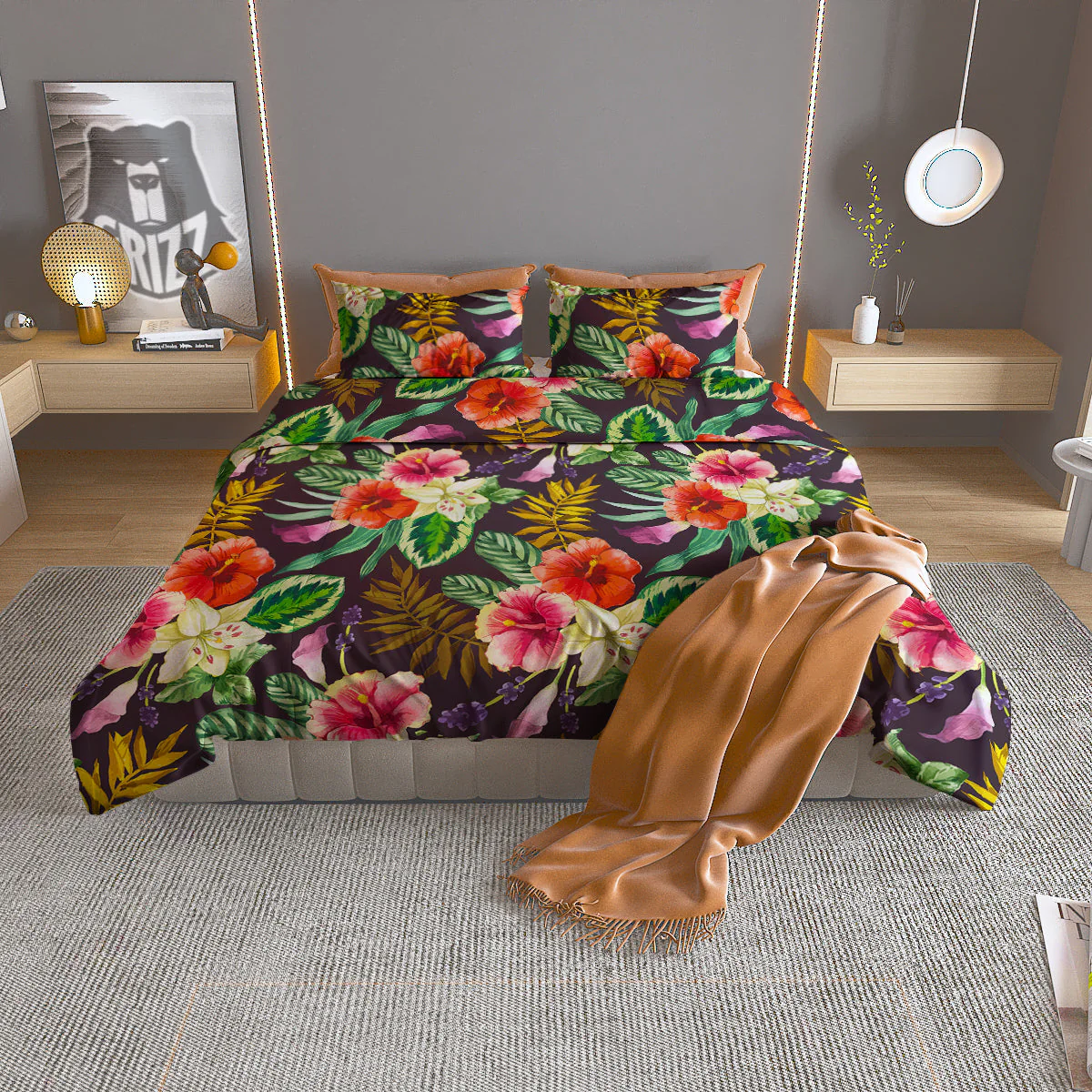 Tropical Hawaii Colorful Print Pattern Duvet Cover Bedding Set
