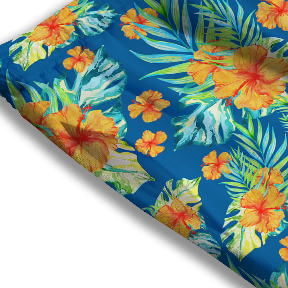 Tropical Hawaiian Blue Orange Print Pattern Mesh Shorts - Image 3