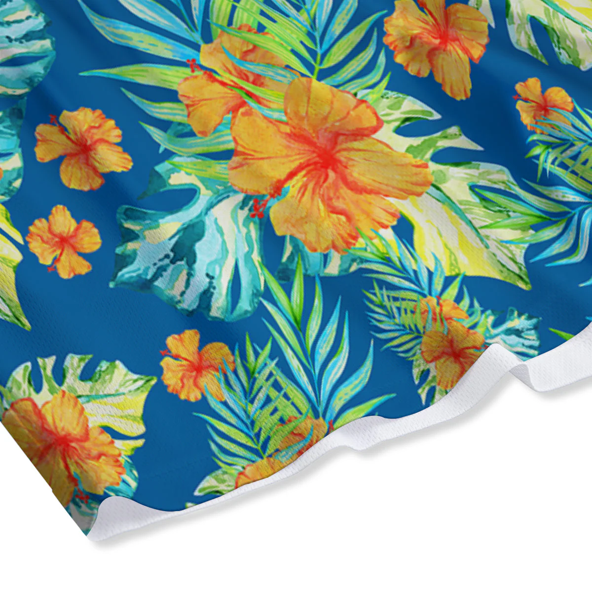 Tropical Hawaiian Blue Orange Print Pattern Mesh Shorts - Image 4