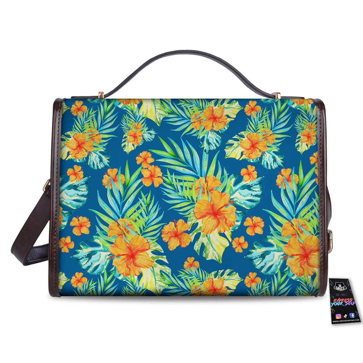Tropical Hawaiian Blue Orange Print Pattern Women's Satchel Bag - Image 2